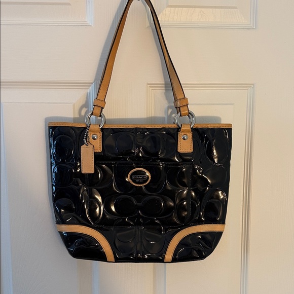 Coach Handbags - Authentic Coach Glossy Black and Tan Tote